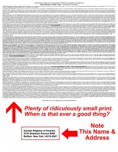 Beware | Domain Registry of America | Page 2 - Small Fine Print