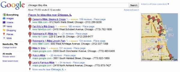 Google search results for "Chicago BBQ Ribs"